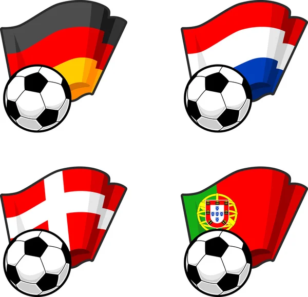 Світові прапори та футбольний м'яч — стоковий вектор