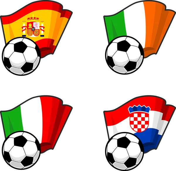 Drapeaux du monde et ballon de football — Image vectorielle