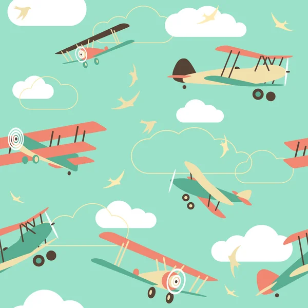 Seamless Background of Vintage Airplanes — Stock Vector