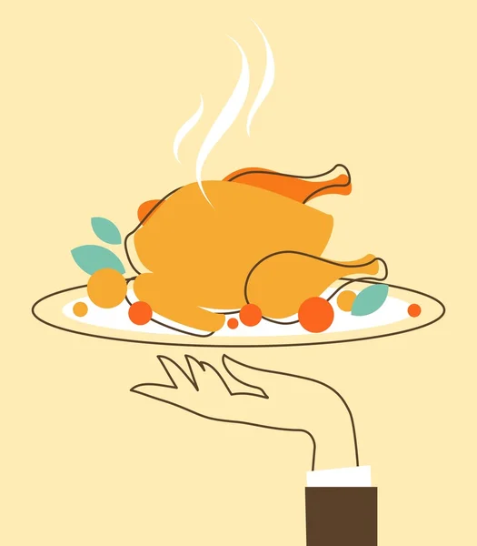 Mano con bandeja de comida — Vector de stock