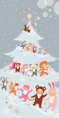 Çocuklar Noel ağacı