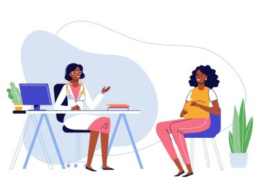 Siyahi doktor ve hamile kadınla tıp konsepti.