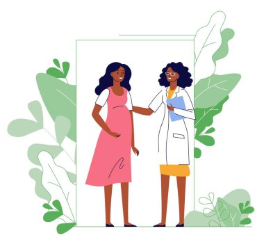 Siyahi doktor ve hastanedeki genç kız hastayla hamilelik konsepti.