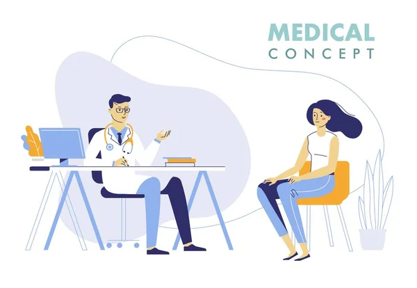 Concept de médecine avec médecin et patient. Consultation et diagnostic. — Image vectorielle