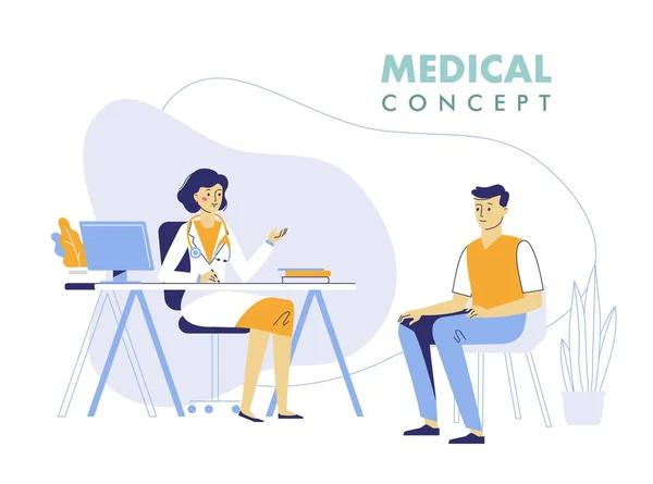 Medicine concept with doctor and patient. Consultation and diagnosis. — Stock Vector