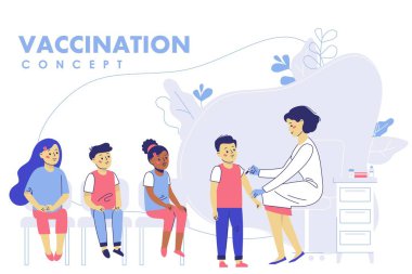 Doktor çocuk doktoru hastanedeki bir çocuğa grip aşısı enjekte ediyor. Sağlık, tıbbi tedavi, önleme ve aşılama.