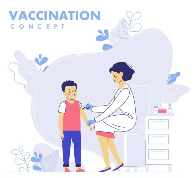 Doktor çocuk doktoru hastanedeki bir çocuğa grip aşısı enjekte ediyor. Sağlık, tıbbi tedavi, önleme ve aşılama.