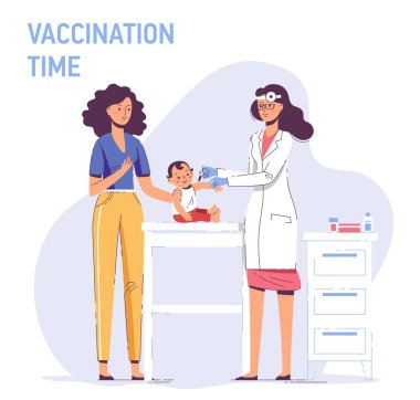 Doktor çocuk doktoru hastanedeki bir bebeğe grip aşısı yapıyor. Sağlık, tıbbi tedavi, önleme ve aşılama.