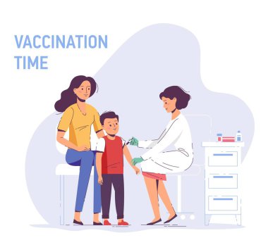 Doktor çocuk doktoru, hastanedeki bir çocuğa grip aşısı yapıyor. Sağlık, tıbbi tedavi, önleme ve aşılama.