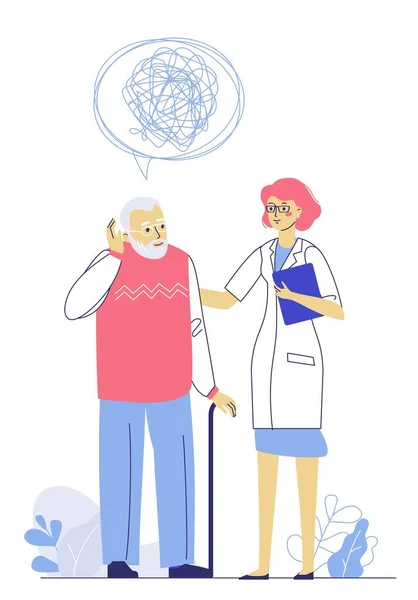 Médico Practicante Mujer Hombre Mayor Con Enfermedad Alzheimer Consulta Diagnóstico — Archivo Imágenes Vectoriales