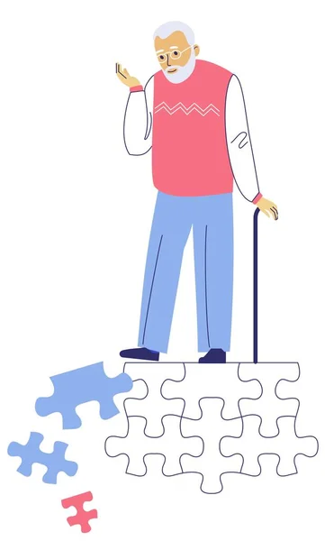 Homme Âgé Avec Des Pièces Puzzle Tombant Morceaux Maladie Alzheimer — Image vectorielle