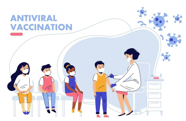 Läkare Pediatriker Gör Injektion Influensavaccin Till Ett Barn Sjukhus Sjukvård — Stock vektor