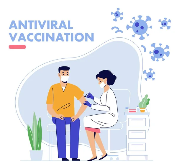 Orvosnő Influenza Elleni Oltást Egy Fiatalembernek Kórházban Egészségügy Koronavírus Megelőzés — Stock Vector