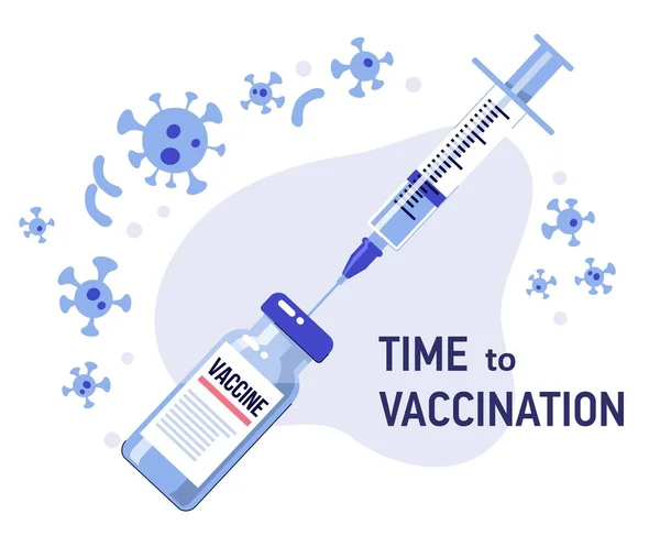 Seringă Sticle Vaccin Pentru Vaccinarea Virusului 2019 Ncov Opriți Semnul — Vector de stoc