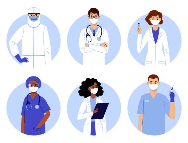 Koronavirüsle savaşan genç doktorlar, hemşireler ve tıbbi personel. Aşı ve pandemik önleme.