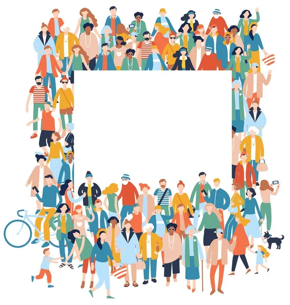 Topluluktaki farklı insanlardan oluşan bir grup bir arada duruyor ve ellerinde boş bir pankart var.