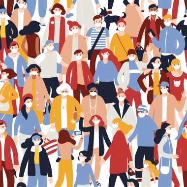 Korumacı tıbbi maskeli farklı insanlardan oluşan bir grup sonsuz bir geçmişe sahipler.