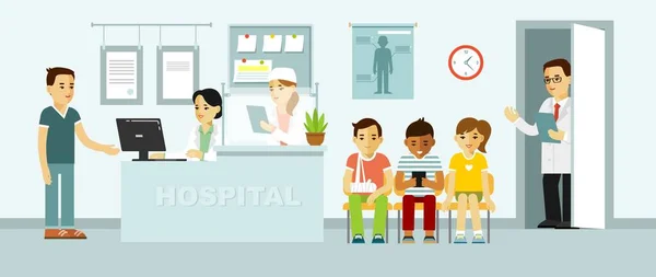 Giovane Medico Personale Medico Donne Ospedale Reception Consulenza Diagnosi Medica — Vettoriale Stock