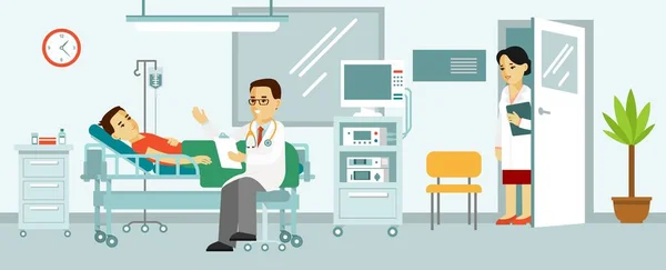 Moderno Reparto Ospedaliero Interno Con Mobili Attrezzature Consulenza Diagnosi Medica — Vettoriale Stock