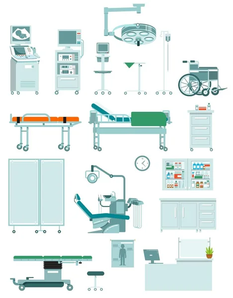 Nowoczesne Meble Sprzęt Narzędzia Diagnostyki Leczenia Chirurgii Ilustracja Wektora Izolowana — Wektor stockowy