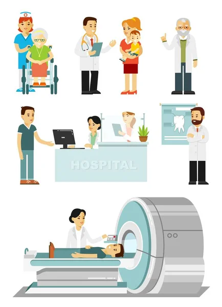 Personnel Médical Malades Hôpital Consultation Diagnostic Médical Traitement Illustration Vectorielle — Image vectorielle