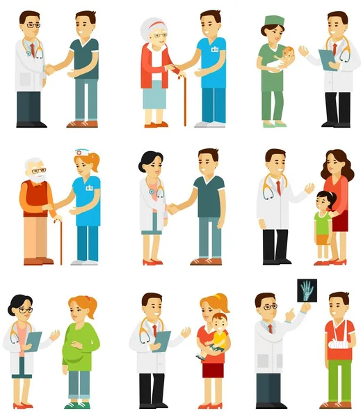 Personal Médico Personas Enfermas Hospital Consulta Diagnóstico Médico Tratamiento Ilustración — Vector de stock