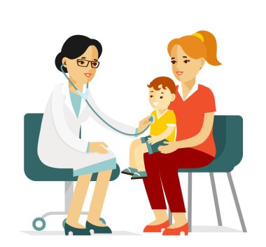 Doktor steteskoplu çocuğun tıbbi muayenesini yapıyor. Danışmanlık, tıbbi teşhis ve tedavi.