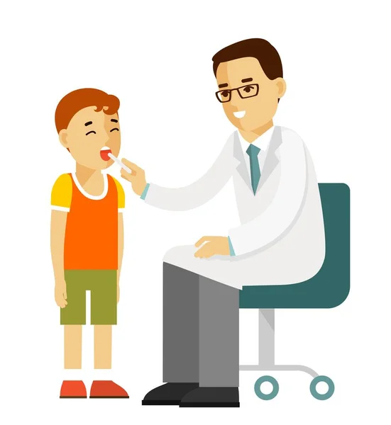 Orvos Gyermek Orvosi Vizsgálatát Végzi Konzultáció Orvosi Diagnózis Kezelés — Stock Vector