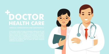 Sağlık ekibinden oluşan bir web pankartı. Sağlık ve Tıp Konsepti.