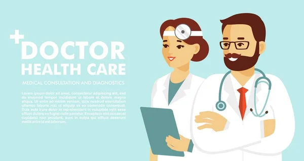 Banner Web Com Equipe Médicos Conceito Cuidados Saúde Medicina — Vetor de Stock