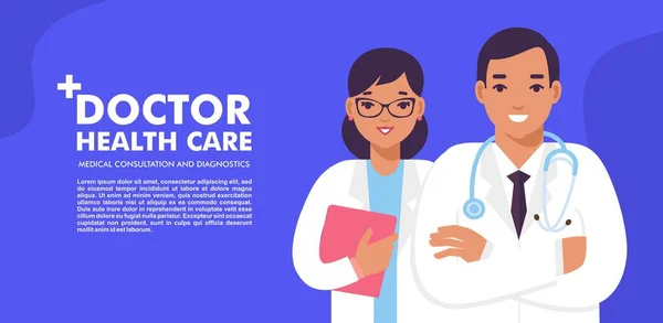 Banner Web Con Equipo Personal Médico Concepto Salud Medicina Ilustraciones de stock libres de derechos
