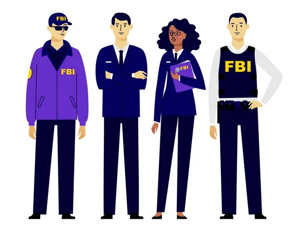 Federal Bureau Investigation Team Detection Violations Different Young Officers Men — Stock Vector