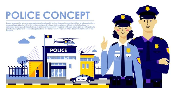 Département Police Ville Équipe Jeunes Officiers Hommes Femmes Personnages Illustration De Stock