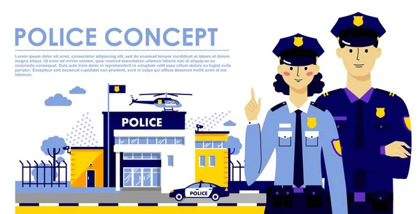 Stadspolisen Och Team Unga Officerare Man Och Kvinna Tecken Stockillustration