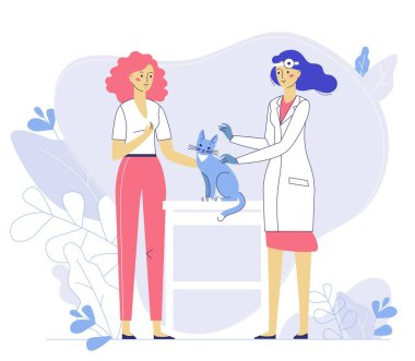 Veteriner hastanedeki kediye tıbbi muayene yapıyor. Hayvan bakımı, ilaç tedavisi, önleme ve aşılama.