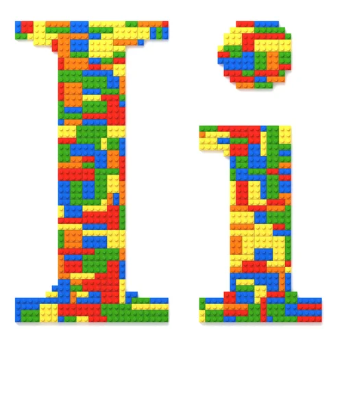 Letter I built from toy bricks in random colors — Stock Photo, Image