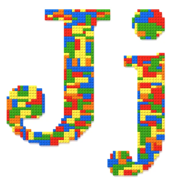 Písmeno j, postavené z cihel hračku v náhodném barvách — Stock fotografie