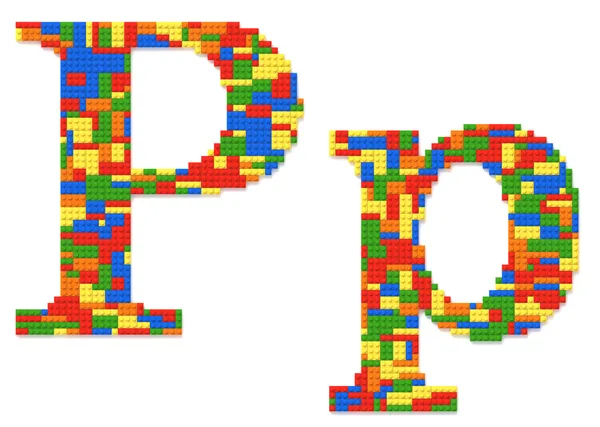 Letter P built from toy bricks in random colors — Stock Photo, Image