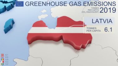 2019 yılında Avrupa Birliği ülkelerinde sera gazı emisyonları. Kişi başına ton cinsinden üye ülke başına değer. Kaynak verileri: Eurostat. 3D görüntüleme ve bir serinin parçası. 60 fps ile video, 30 fps ile yarı hızda görüntülenebilir.