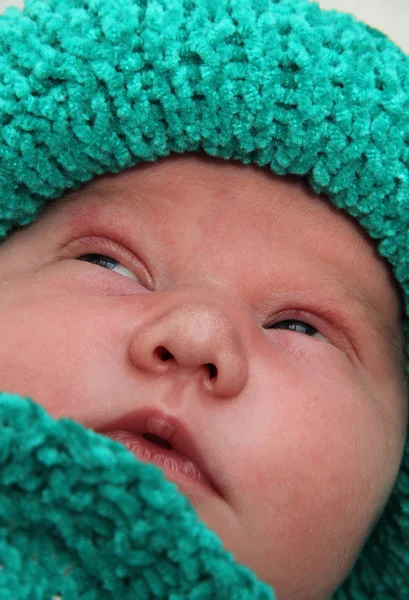 Nyfödda i en stickad cocoon och hatt — Stockfoto