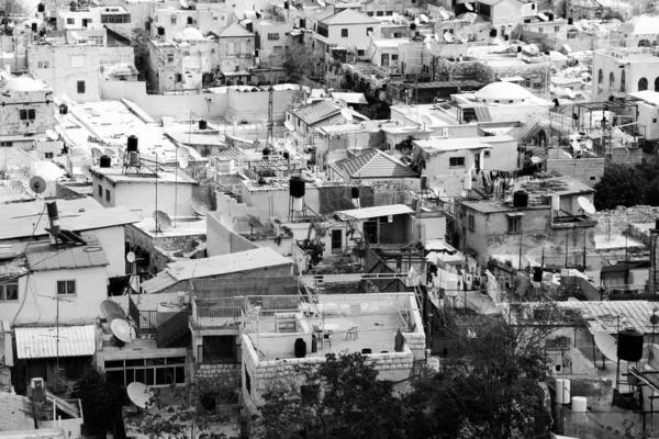 Black and white background of the roofs of the old city of Jerus — Stock Photo, Image