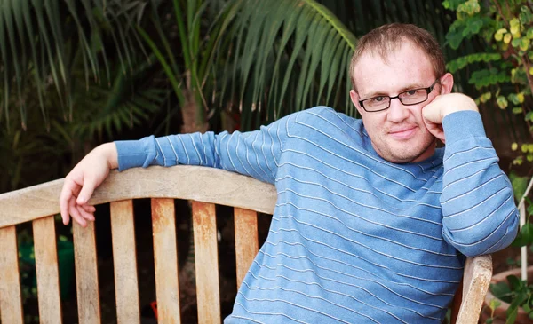 Handsome 35 years old man with glasses outdoors — Stock Photo, Image