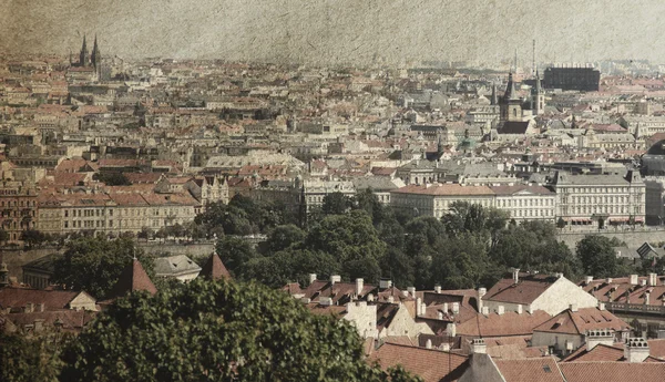 The skyline of Prague. Photo in old image style — Stock Photo, Image
