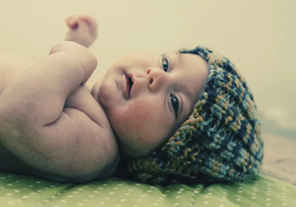 One month baby in hat — Stock Photo, Image