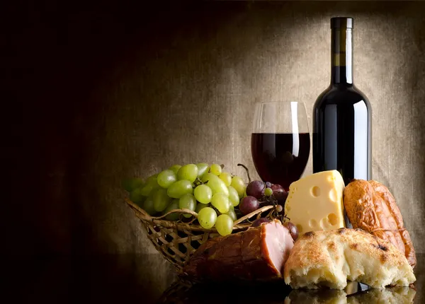 Wijn en voedsel Stockfoto