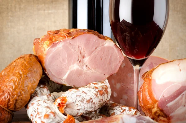 Wine and meat products — Stock Photo, Image