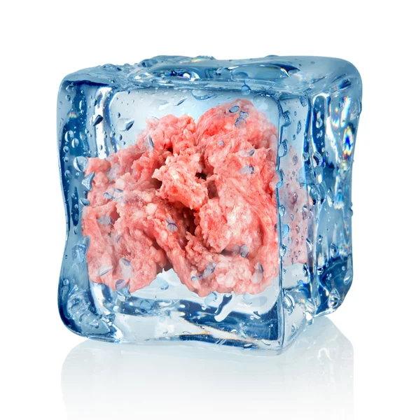 Ice cube and minced meat — Zdjęcie stockowe