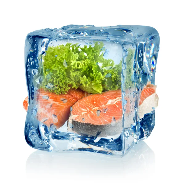 Cubo de gelo e peixe — Fotografia de Stock