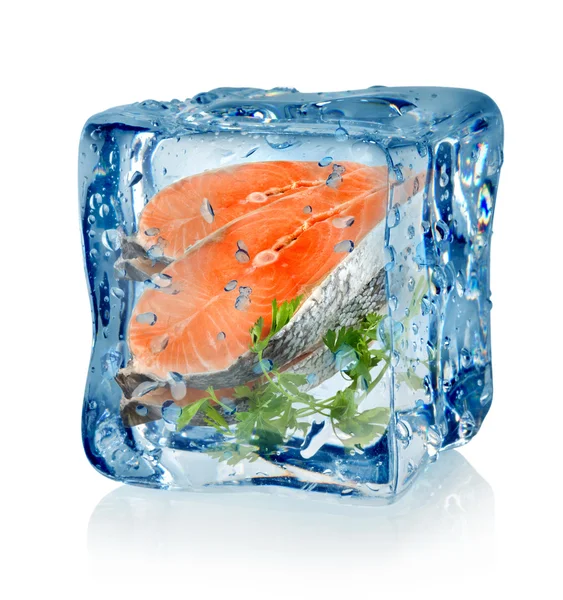 Cubo de hielo y pescado con perejil — Foto de Stock