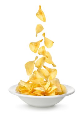 Potato chips falling in the plate clipart